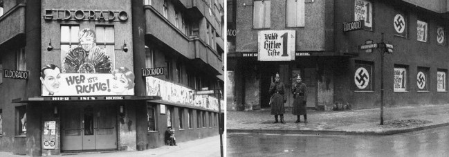 El cabaret berlinés ElDorado a finales de 1932 (izquierda) y en febrero-marzo de 1933 (derecha). / Bundesarchiv